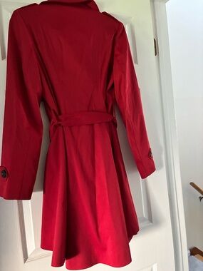 Women's Red Long-Sleeve Trench Dress with Tie Belt